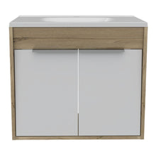 Mueble para Lavamanos Burco, Café Claro y Blanco, con Espacio Para Ubicar Objetos de Aseo, Incluye Lavamanos Ud