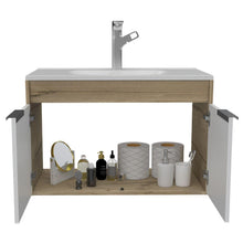 Mueble para Lavamanos Burco, Café Claro y Blanco, con Espacio Para Ubicar Objetos de Aseo, Incluye Lavamanos