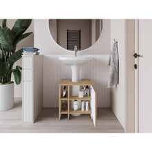 Mueble para Lavamanos Omahi, Fresno Europeo y Blanco Duqueza, con Variedad de Entrepaños