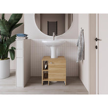 Mueble para Lavamanos Omahi, Fresno Europeo y Blanco Duqueza, con Variedad de Entrepaños