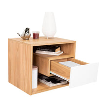 Mesa de Noche Budi, Fresno Europeo y Blancco Duqueza