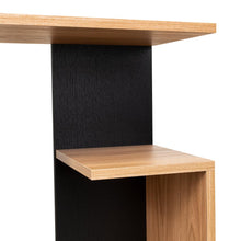 Mesa de Noche Evert, Fresno Europeo y Wengue, con diseño moderno y espacio para ubicar objetos