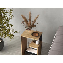 Mesa de Noche Evert, Fresno Europeo y Wengue, con diseño moderno y espacio para ubicar objetos