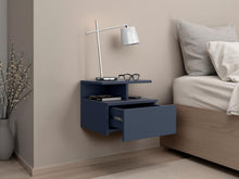 Mesa de Noche Flotante Nube, Kronos Azul, con un Cajón y División de dos Entrepaños