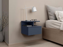 Mesa de Noche Flotante Nube, Kronos Azul, con un Cajón y División de dos Entrepaños