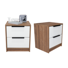 Mesa de Noche Wesley, Miel y Blanco, con Dos Cajones Organizadores X2