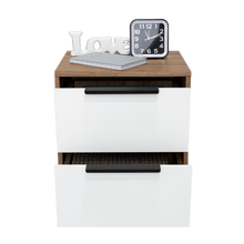 Mesa de Noche Wesley, Miel y Blanco, con Dos Cajones Organizadores X2