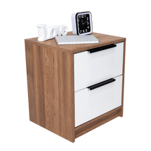 Mesa de Noche Wesley, Miel y Blanco, con Dos Cajones Organizadores X2