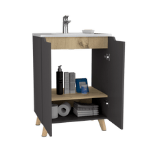 Mueble para Lavamanos Vicent, Plata oscuro y Café claro, con Dos Puerta Batientes
