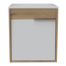 Mueble para Lavamanos Burco, Café Claro y Blanco, con Espacio Para Ubicar Objetos de Aseo, Incluye lavamanos