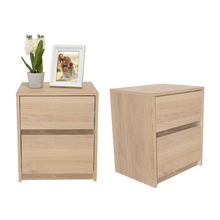 Mesa de Noche Ozzan, Beige y Blanco, con Dos Cajones Deslizables con Apertura Sin Manijas X2