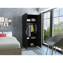 Closet Oporto, Wengue, con 2 Puertas Abatibles y Tubo Cromado Para Colgar Ropa