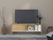 Mesa Para Tv Navi, Fresno Europeo y Blanco Duqueza, Para Televisor Hasta 55 Pulgadas Con Puerta