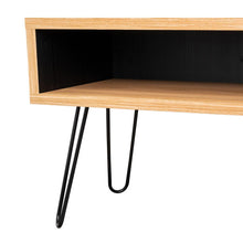 Mesa Para Tv Ralf, Fresno Europeo y Wengue, con patas metálicas y espacio de tv hasta 70 pulgadas