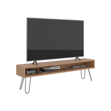 Mesa Para Tv Ralf, Miel, con patas metálicas y espacio de tv hasta 70 pulgadas