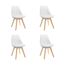 Kit de Cuatro Sillas Sasha, Blanco y Café claro, cómodo asiento y patas en madera