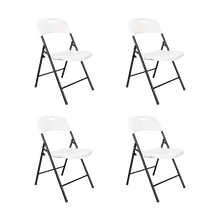 Silla Plegable Dako, Blanco, espaldar y asiento en material plastico y patas metálicas X4