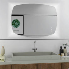 Espejo Curvo Retro, Gris, con Luz Led y Botón Touch