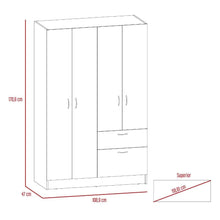 Closet Zoa, Chocolate y Blanco, con Cuatro Puertas Batientes, Un Cajón y Un Tubo Para Colgar Ropa