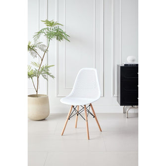 Silla Marcus, Color Blanco, Con espaldar y patas en Madera X4
