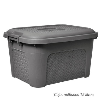 Caja Multiusos Rattan de 15 Litros Gris