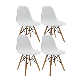 Kit por 4 sillas Eames Patas En Madera para comedor, sala, restaurante - Blancas