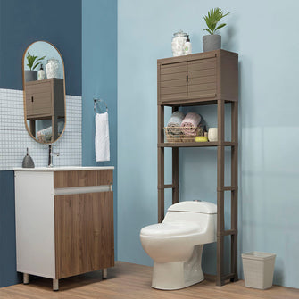 Estante Organizador de Baño 3 Niveles con Puertas Mocca