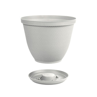 Matera Redonda Rafia 25 Cm con Plato Gris Hielo