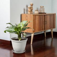 Matera Redonda Rafia 30 Cm con Plato Gris Hielo