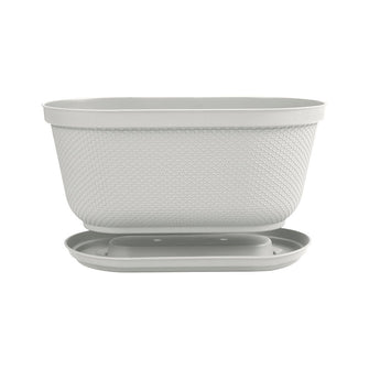 Matera Ovalada Rafia 40 Cm con Plato Gris Hielo