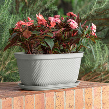 Matera Ovalada Rafia 40 Cm con Plato Gris Hielo