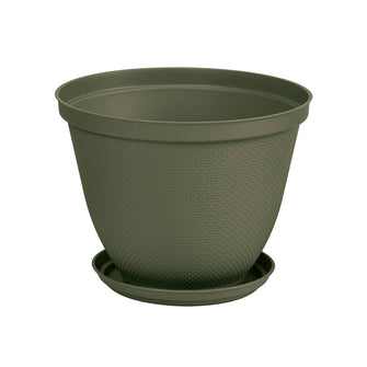 Matera Redonda Rafia 30 Cm con Plato Verde Musgo