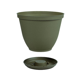 Matera Redonda Rafia 35 Cm con Plato Verde Musgo