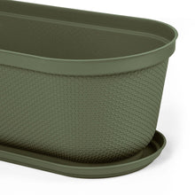Matera moderna Ovalada Rafia 60 Cm con Plato Verde Musgo