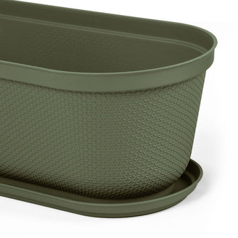Matera moderna Ovalada Rafia 60 Cm con Plato Verde Musgo