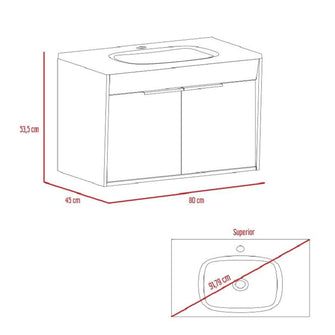 Mueble para Lavamanos Burco, Café Claro y Blanco, con Espacio Para Ubicar Objetos de Aseo, Incluye Lavamanos