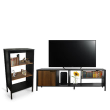 Combo de Entretenimiento Mesa Para TV 65 Chicago (51.5x150x30)+ Biblioteca Vertical (112x60x25) y madera oscura