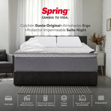 Colchón Spring Dante Original King 200X200 Cm  + Set Almohadas Ergo + Protector
