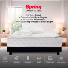 Combo Colchón Spring Smart Semidoble 120X190 Cm + Base Cama Negra + Almohada + Protector