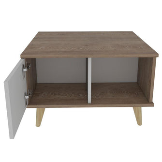 Mesa de Centro Atlas, Miel y Blanco, con Dos Puertas y Patas de Madera