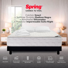 Combo Colchón Spring Smart King 200X200 Cm + Base Cama Negra Dividida + Almohadas + Protector