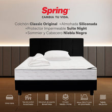 Combo Colchón Spring Classic Original Semidoble 120X190 Cm + Base Cama Negra + Cabecero Negro + Almohada Siliconada + Protector Impermeable
