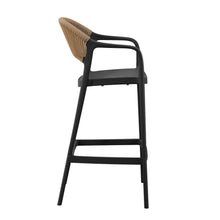 Silla para Bar Bali, Negro, Con espaldar en cuerdas y diseño Moderno
