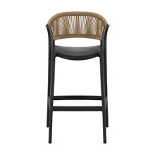 Silla para Bar Bali, Negro, Con espaldar en cuerdas y diseño Moderno