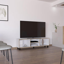 Mueble Multiusos Tunez, Blanco y Café Claro Para Televisor Hasta 70 Pulgadas