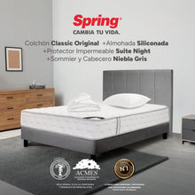 Combo Colchón Spring Classic Original Semidoble 120X190 Cm + Base Cama Gris + Cabecero Gris + Almohada Siliconada + Protector Impermeable