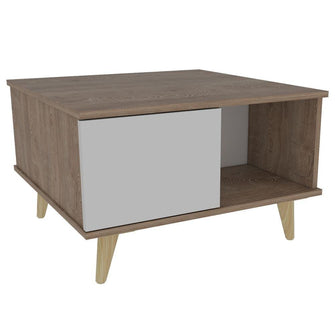 Mesa de Centro Atlas, Miel y Blanco, con Dos Puertas y Patas de Madera