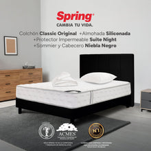 Combo Colchón Spring Classic Original Semidoble 120X190 Cm + Base Cama Negra + Cabecero Negro + Almohada Siliconada + Protector Impermeable