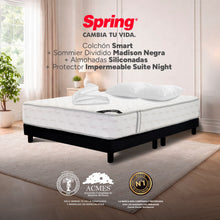 Combo Colchón Spring Smart Queen 160X190 Cm + Base Cama Negra Dividida + Almohadas + Protector