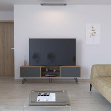 Mueble Multiusos Lara, Miel y Plata Oscuro, Para Televisor de 70 Pulgadas